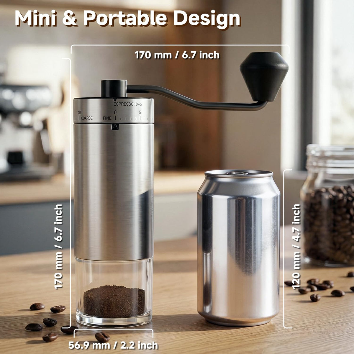 Manual Stainless Steel Conical Burr Coffee Grinder with Hand Crank J528473