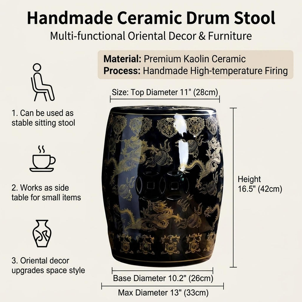 Ceramic Garden Stool Drum Side Table Plant Stand I5650