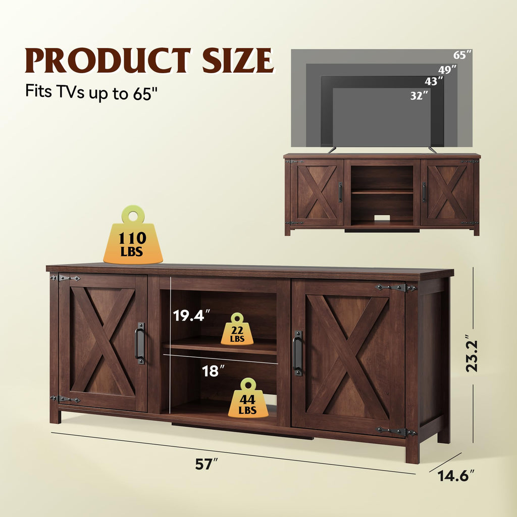 Farmhouse TV Stand Up to 65" Brown J240189