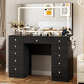 Black 11 Drawer Vanity Desk with Lighted Mirror W477