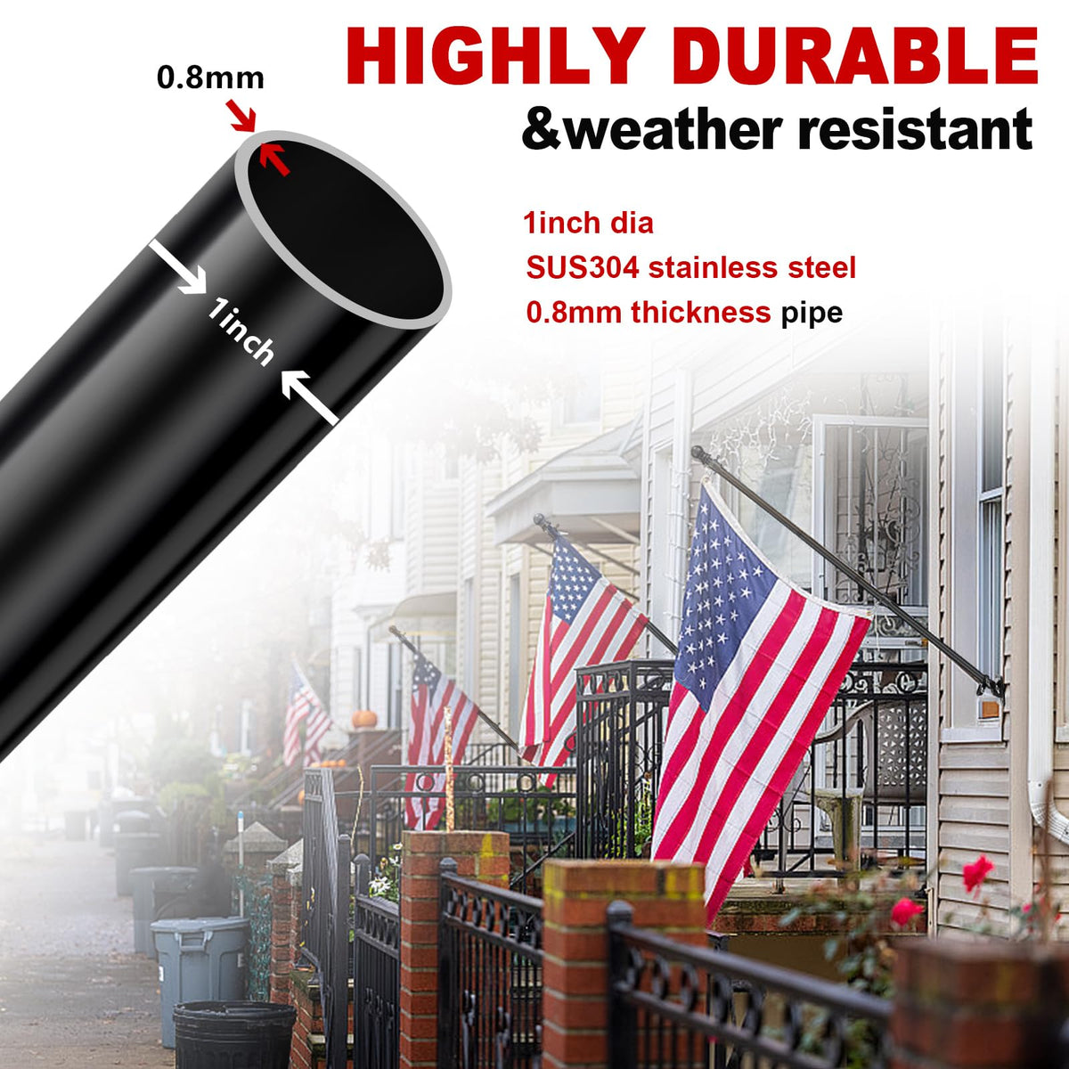 5ft Stainless Steel Flag Pole Kit with Bracket L59275