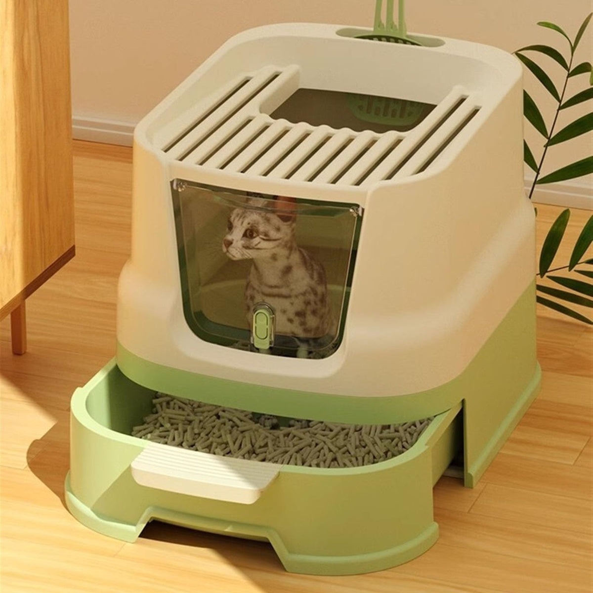 Large Top Entry Cat Litter Box with Lid and Scoop P905