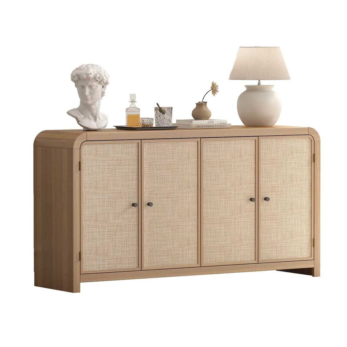 Oak Rattan Sideboard Buffet Cabinet H273