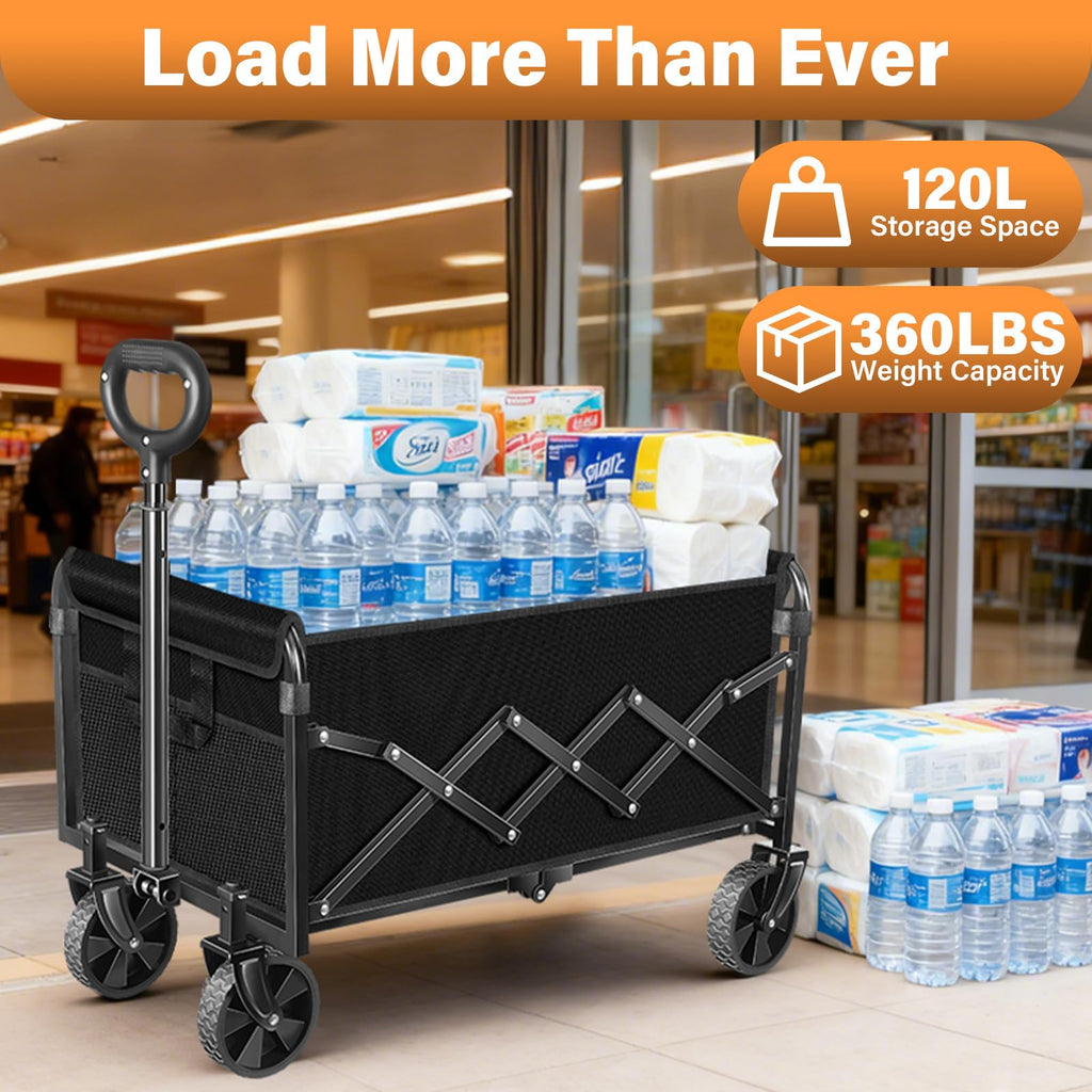 Foldable Collapsible Wagon Cart with Wheels, 280 lbs Heavy Duty Capacity, Graphite Black V1918