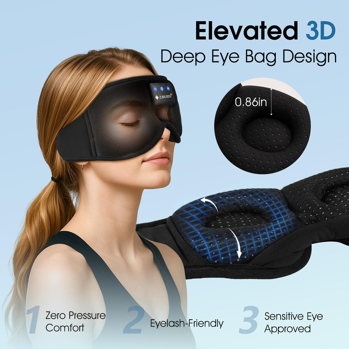 Bluetooth Sleep Headphones 3D Wireless Music Eye Mask M8669