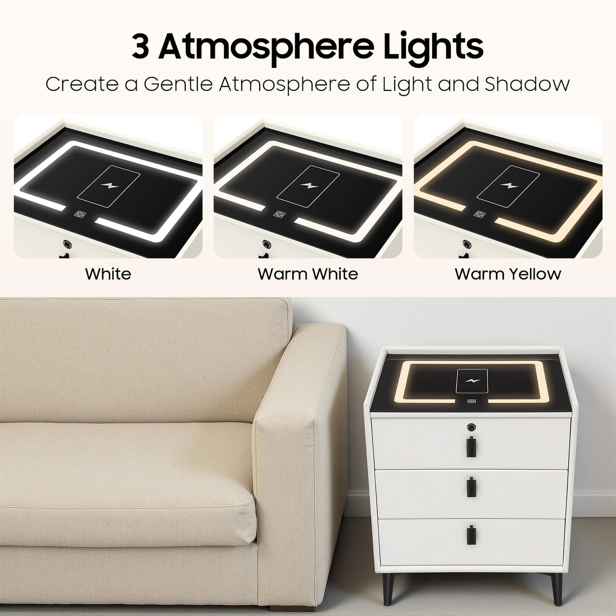 3-Drawer LED Nightstand with Wireless Charging Station L685