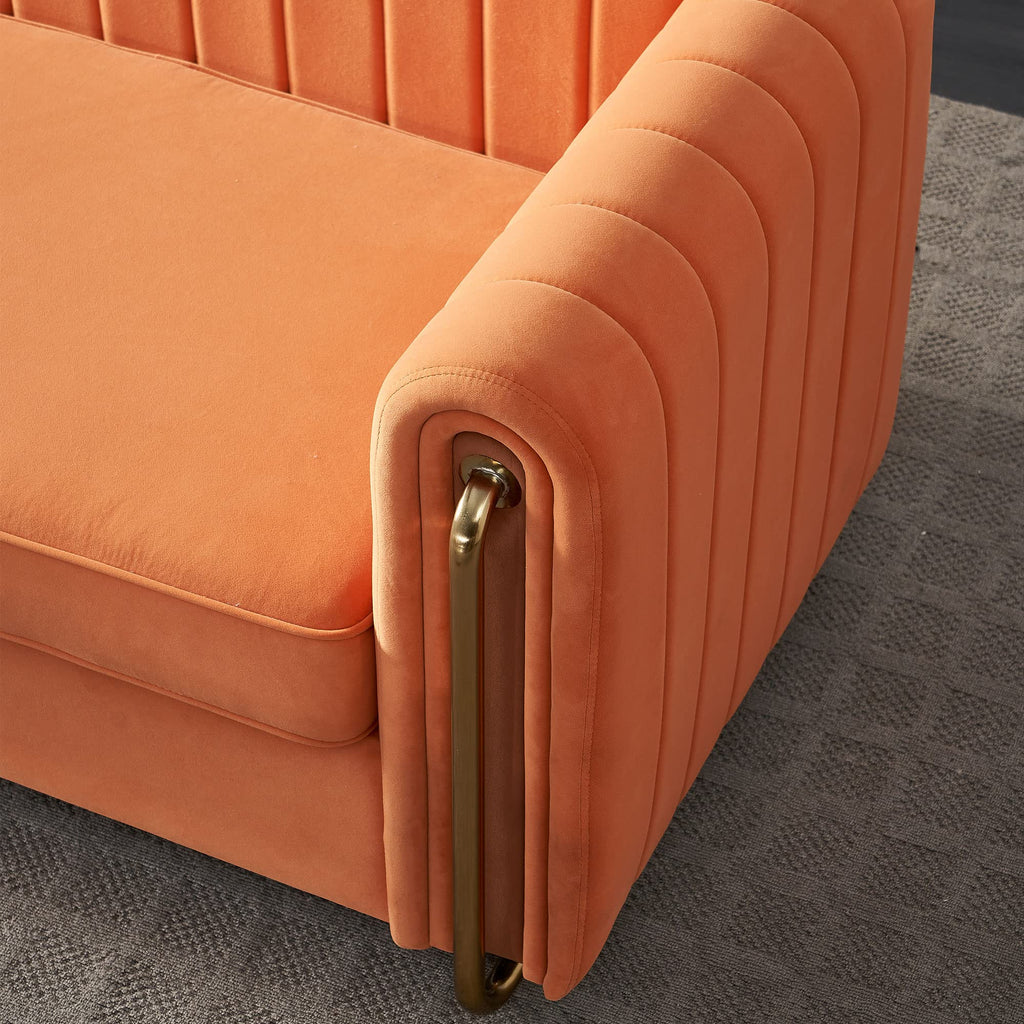 Orange Velvet 3-Seater Sofa with Rolled Arms P864