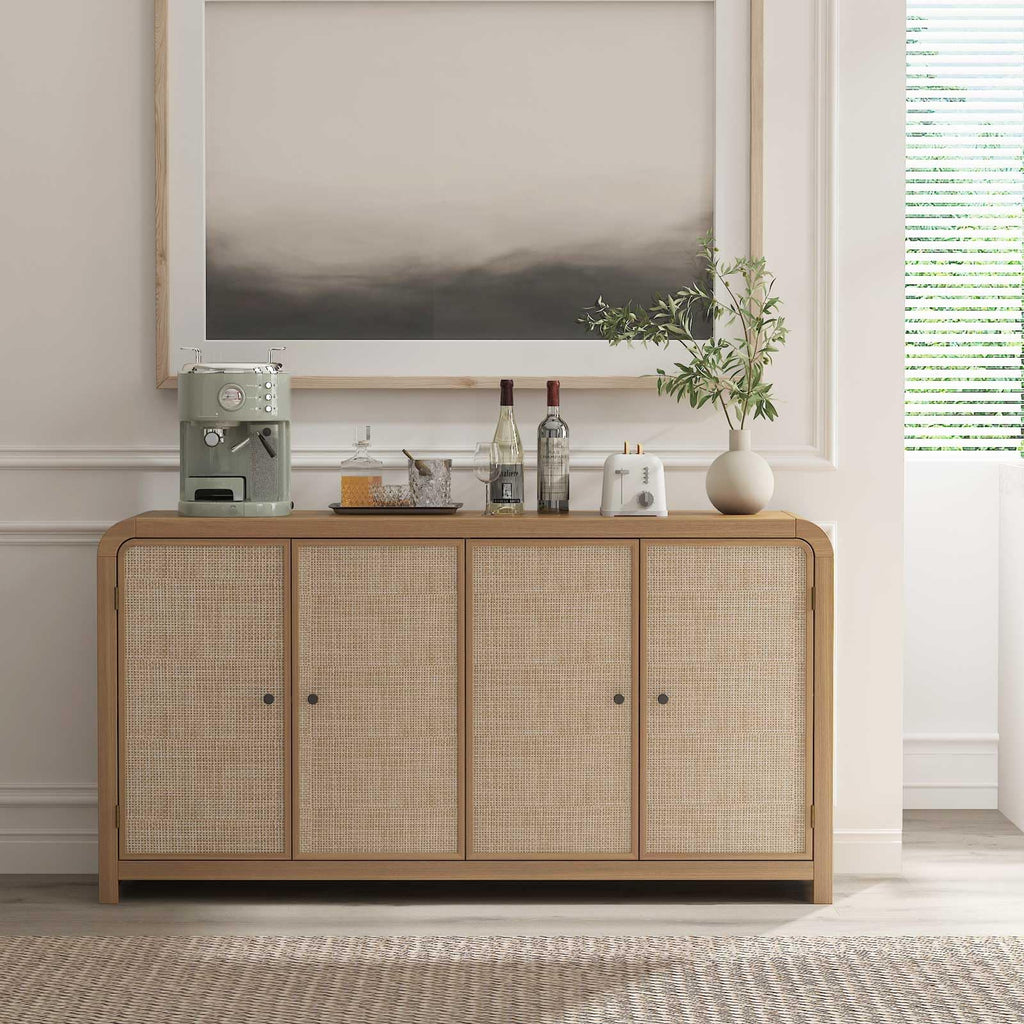 Oak Rattan Sideboard Buffet Cabinet H273