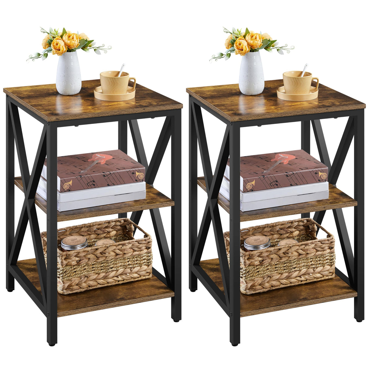 Rustic 3-Tier End Tables Set of 2 K1320