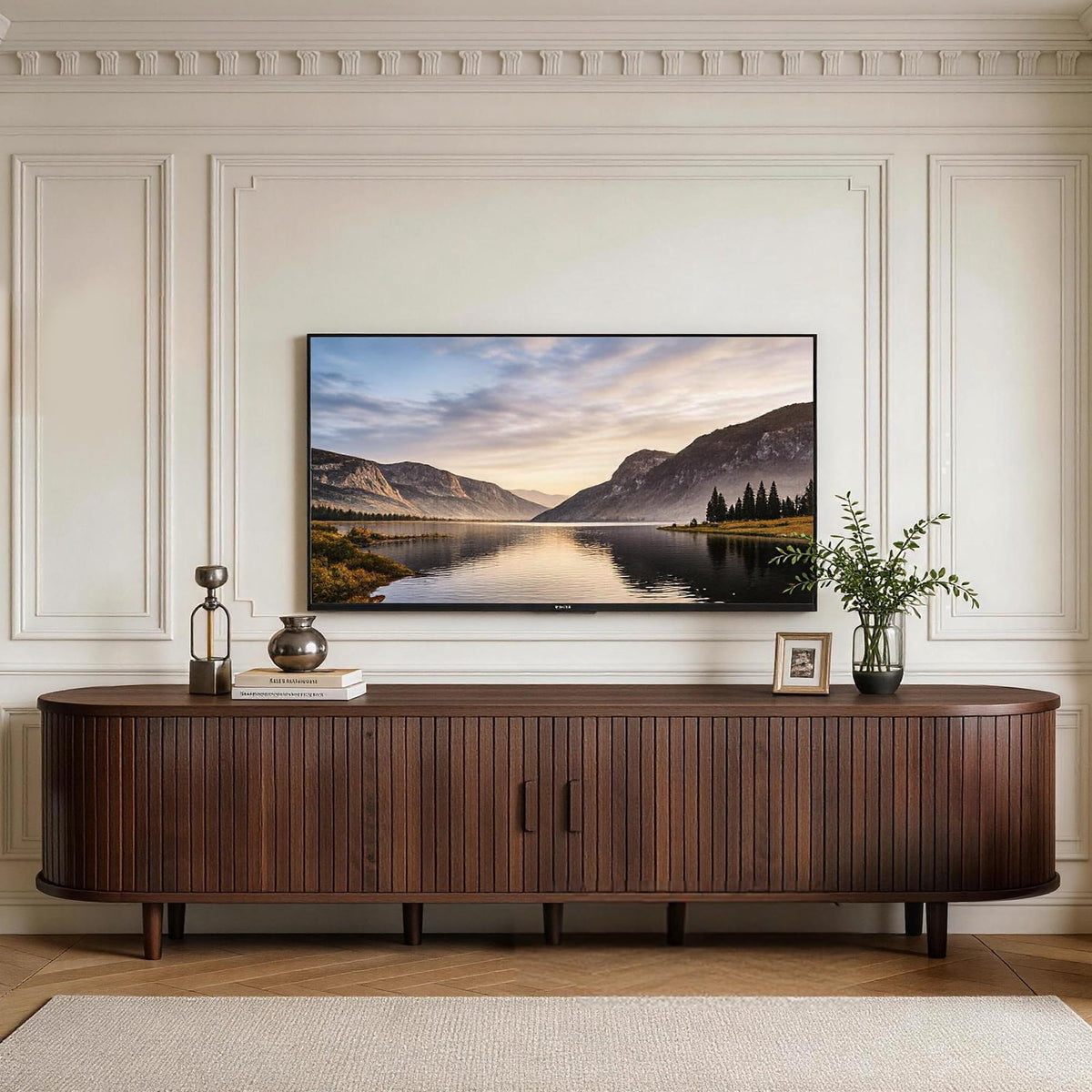 80" TV Stand with Sliding Doors and Power Outlet A6859