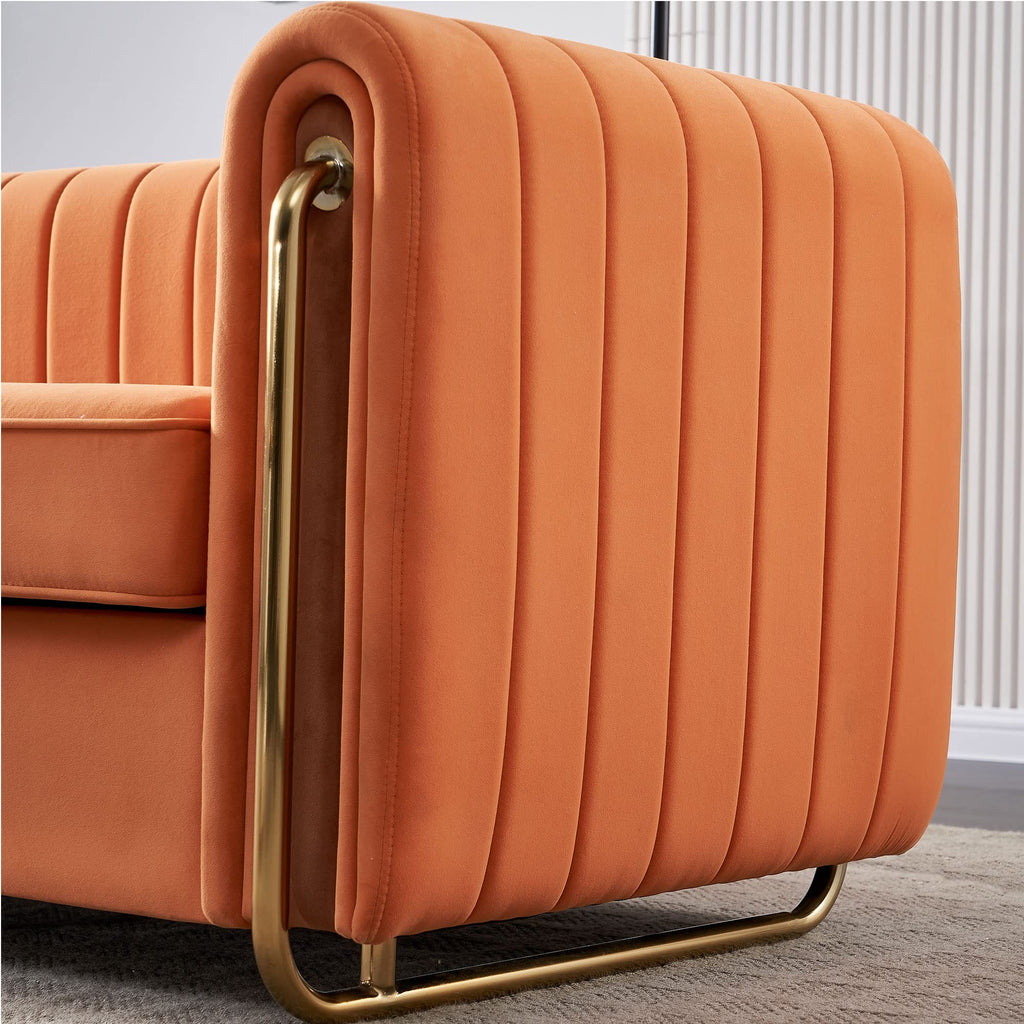 Orange Velvet 3-Seater Sofa with Rolled Arms P864