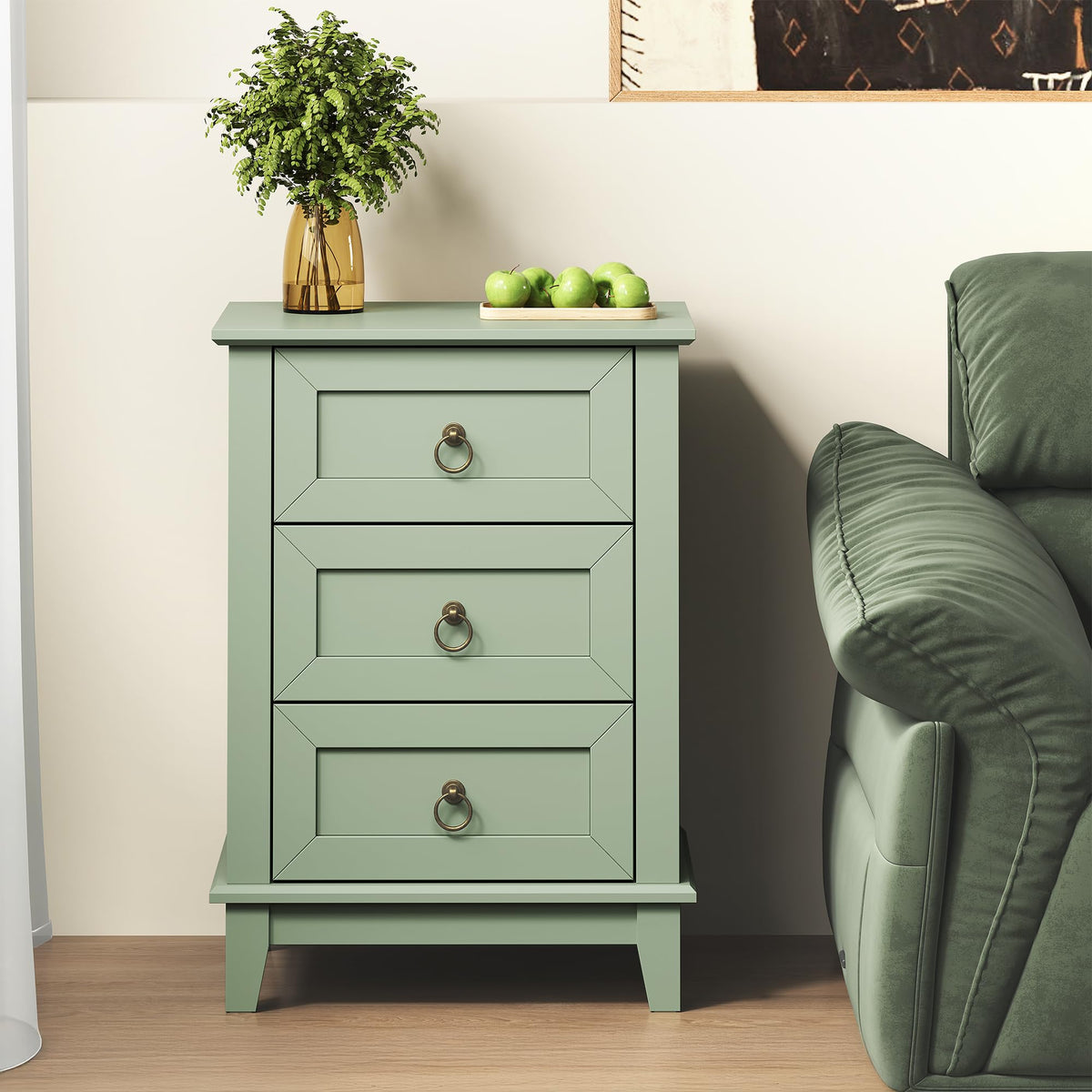 Tall Wooden Nightstand Set of 2 with 3 Drawers Y514