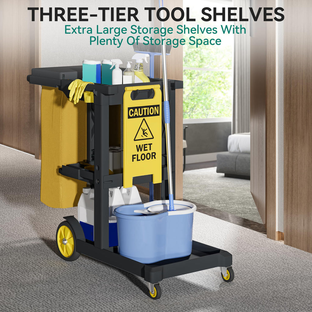 Black 3-Shelf Cleaning Cart on Wheels E62173