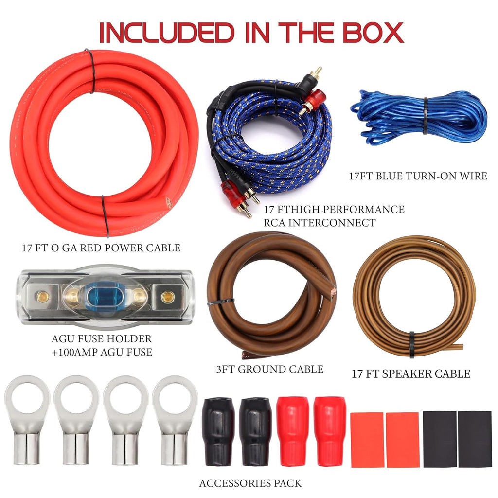 0 Gauge 3000W Amp Wiring Kit with 17FT CCA Power Cable M5335