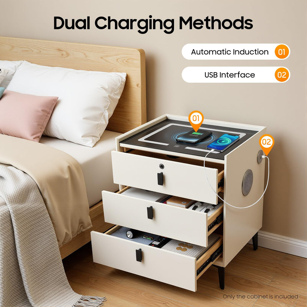 3-Drawer LED Nightstand with Wireless Charging Station L685