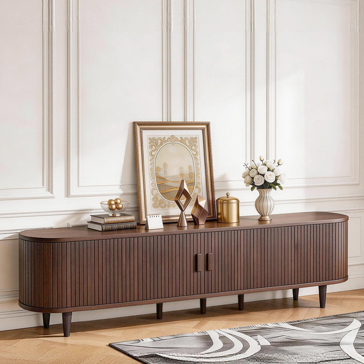 80" TV Stand with Sliding Doors and Power Outlet A6859