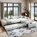 Green Gray Linen Fabric Upholstered Twin Size Daybed with Trundle and Drawer A43317