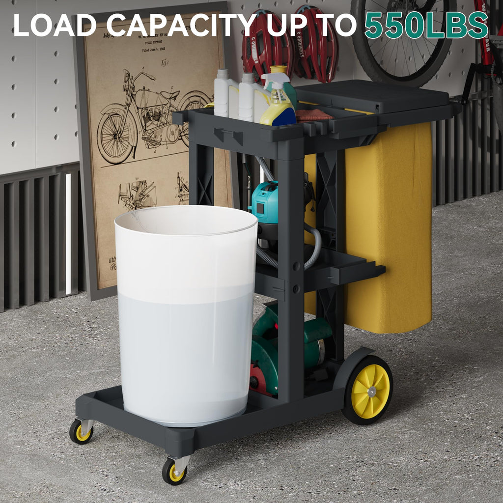 Black 3-Shelf Cleaning Cart on Wheels E62173