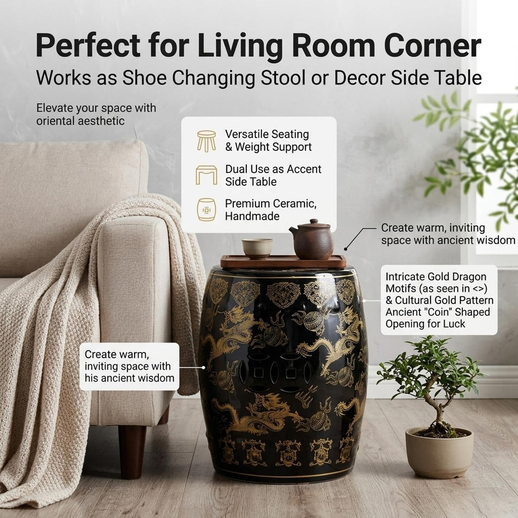 Ceramic Garden Stool Drum Side Table Plant Stand I5650