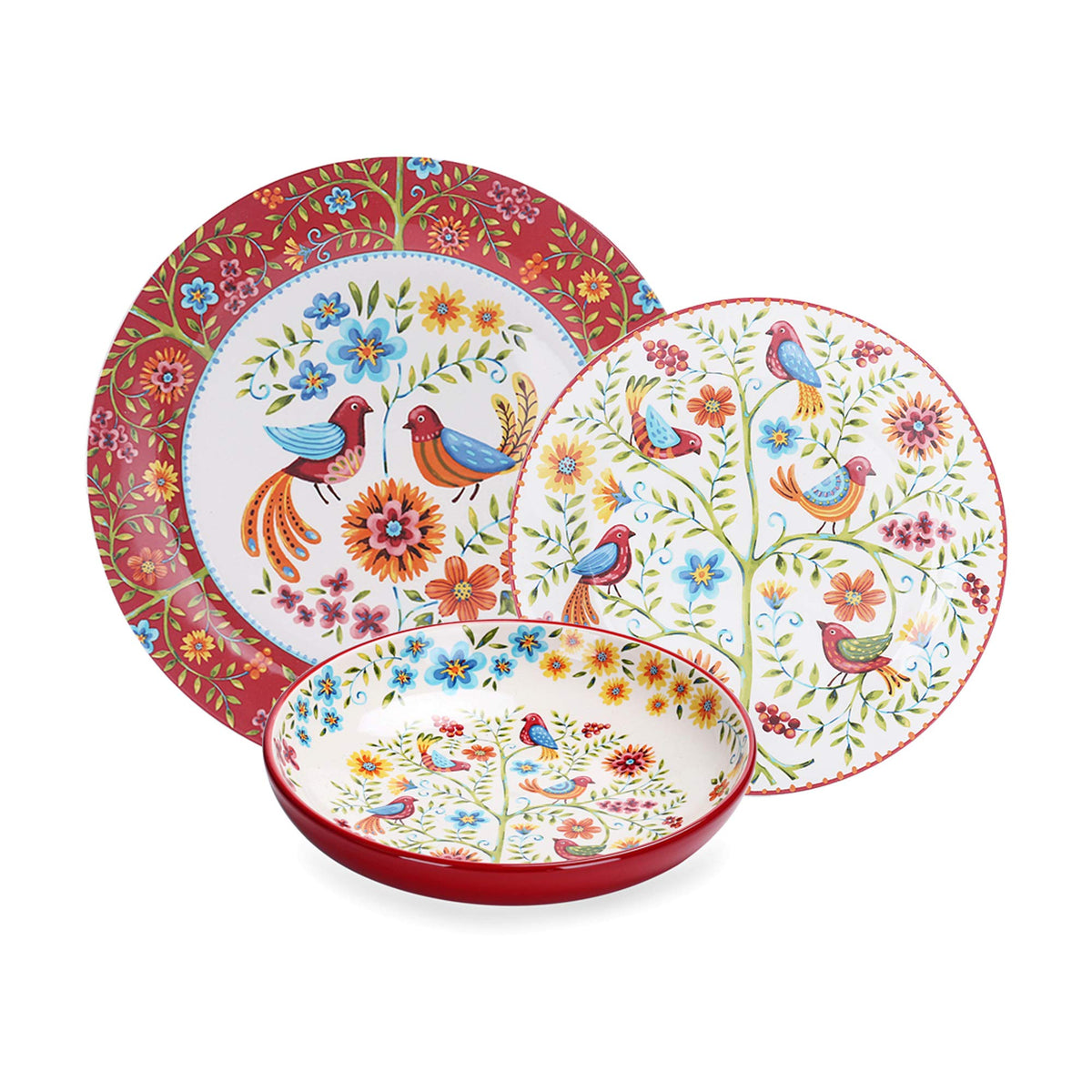 Red Ceramic 12 pcs Dinnerware Set, Service for 4 E78151