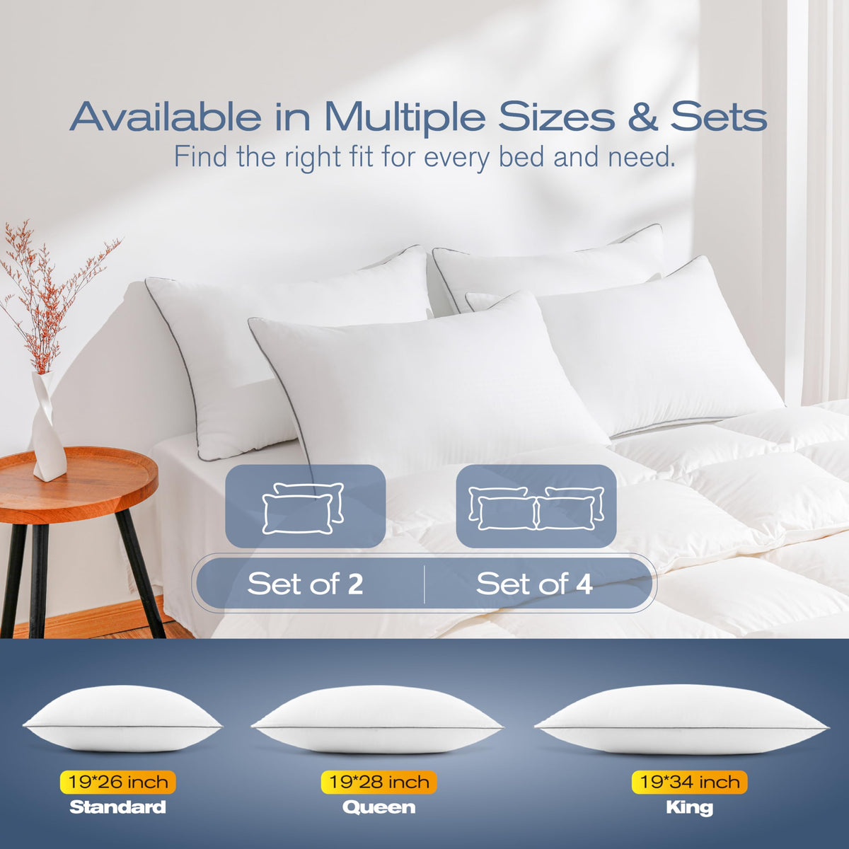 King Size Down Alternative Bed Pillows Set of 4 A83004