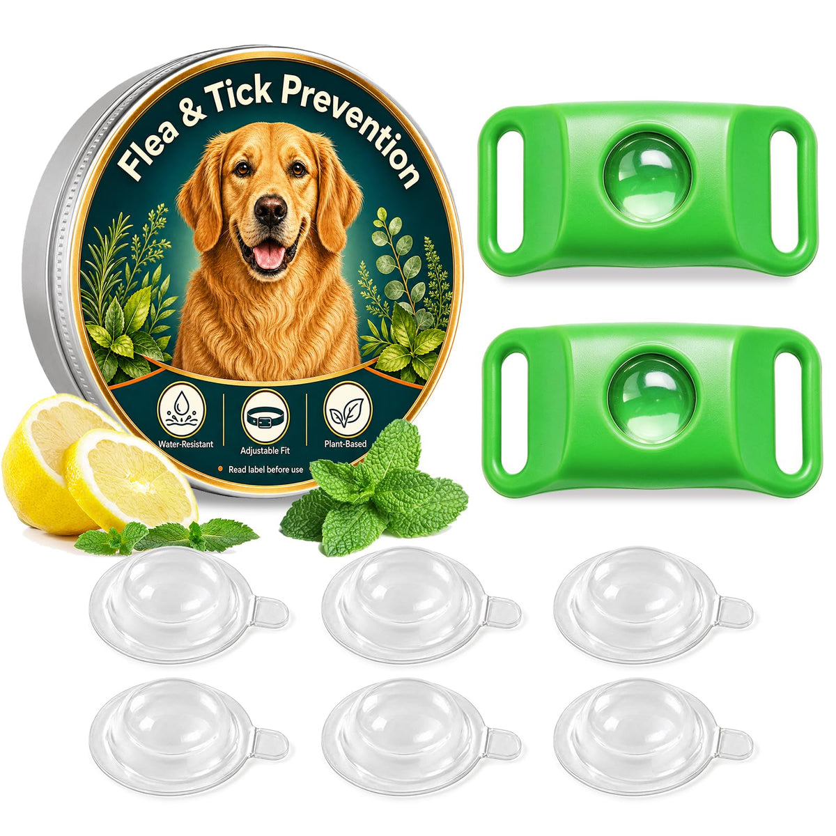 Flea and Tick Prevention Pendant for Dogs with 2 Pendants and 6 Refills I634262