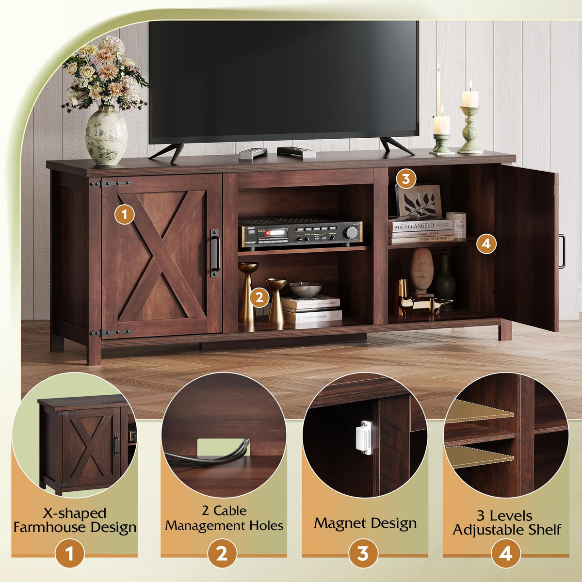 Farmhouse TV Stand Up to 65" Brown J240189