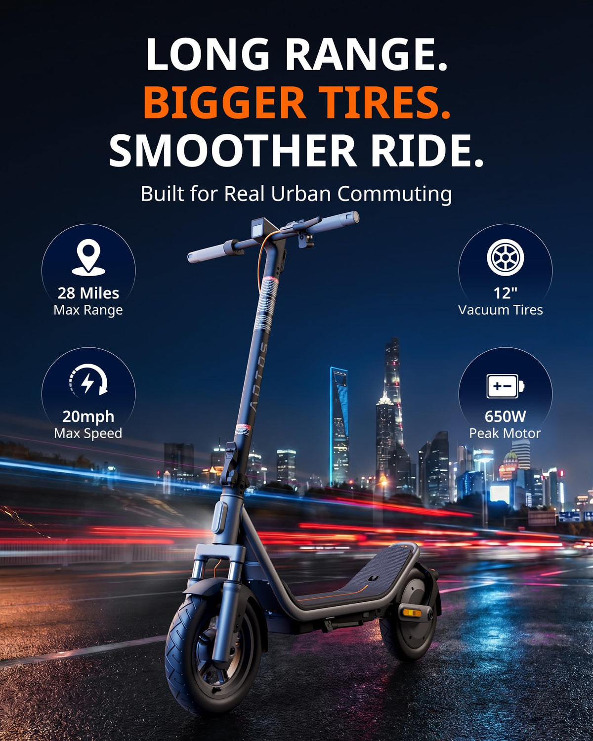 Electric Scooter for Adults, 20 MPH, 750W Peak Motor, 12" Tubeless Tires, Foldable S7151
