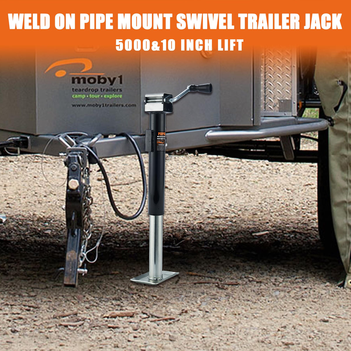 5000lb Weld-on Pipe Swivel Trailer Jack, 10" Vertical Travel S237628