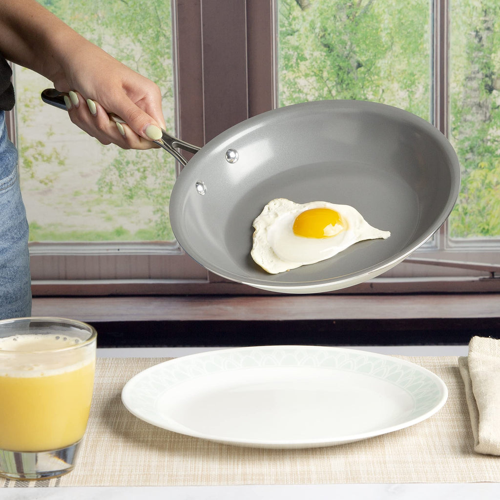 Ceramic Nonstick Pots and Pans Set 12-Piece Cream O9463