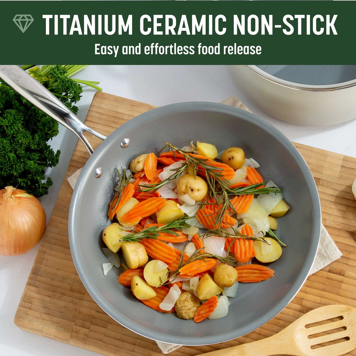 Ceramic Nonstick Pots and Pans Set 12-Piece Cream O9463