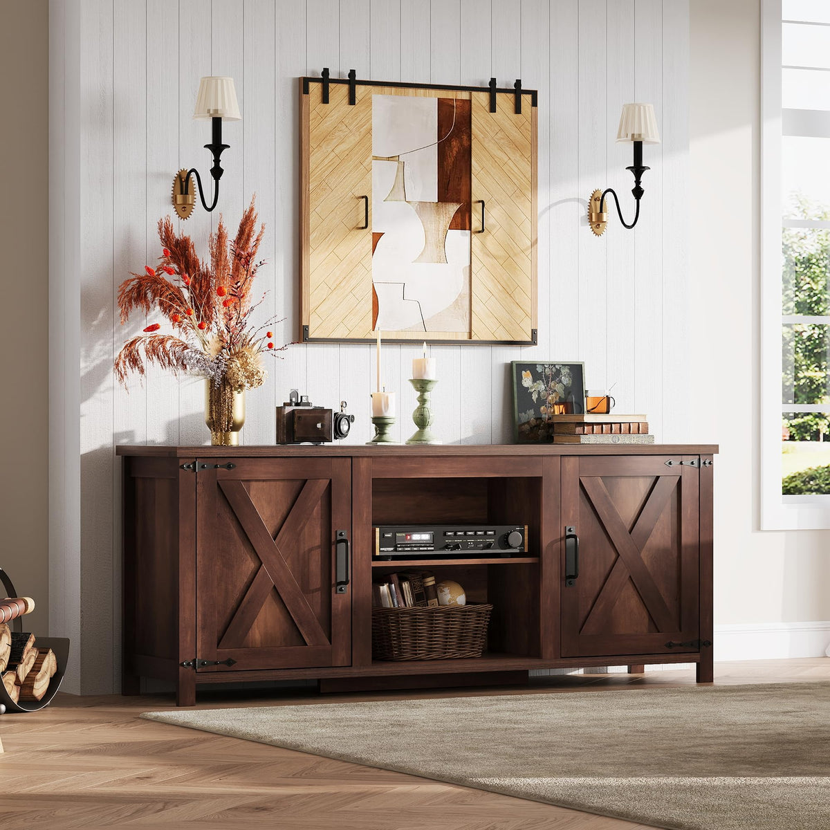 Farmhouse TV Stand Up to 65" Brown J240189