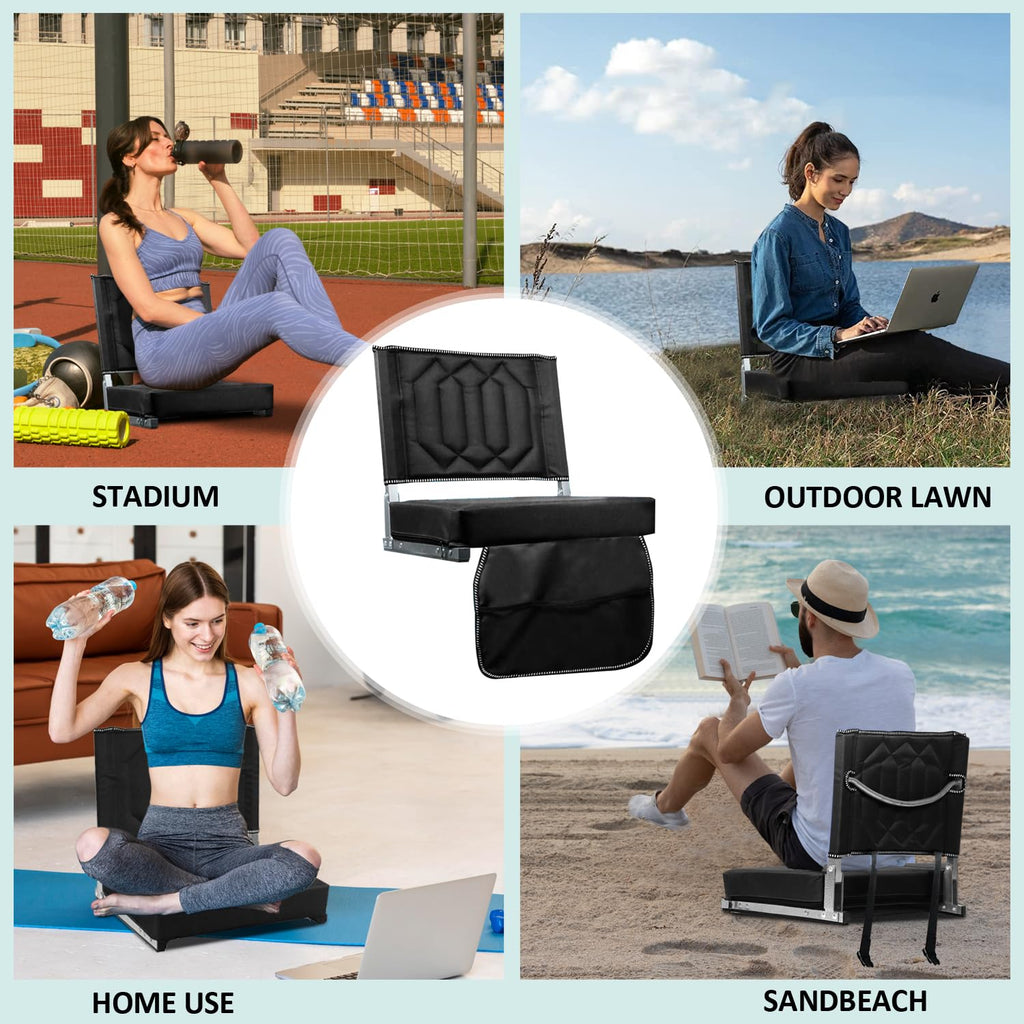 Black 2 Pack Cushioned Stadium Seats for Bleachers with Back Support X837682