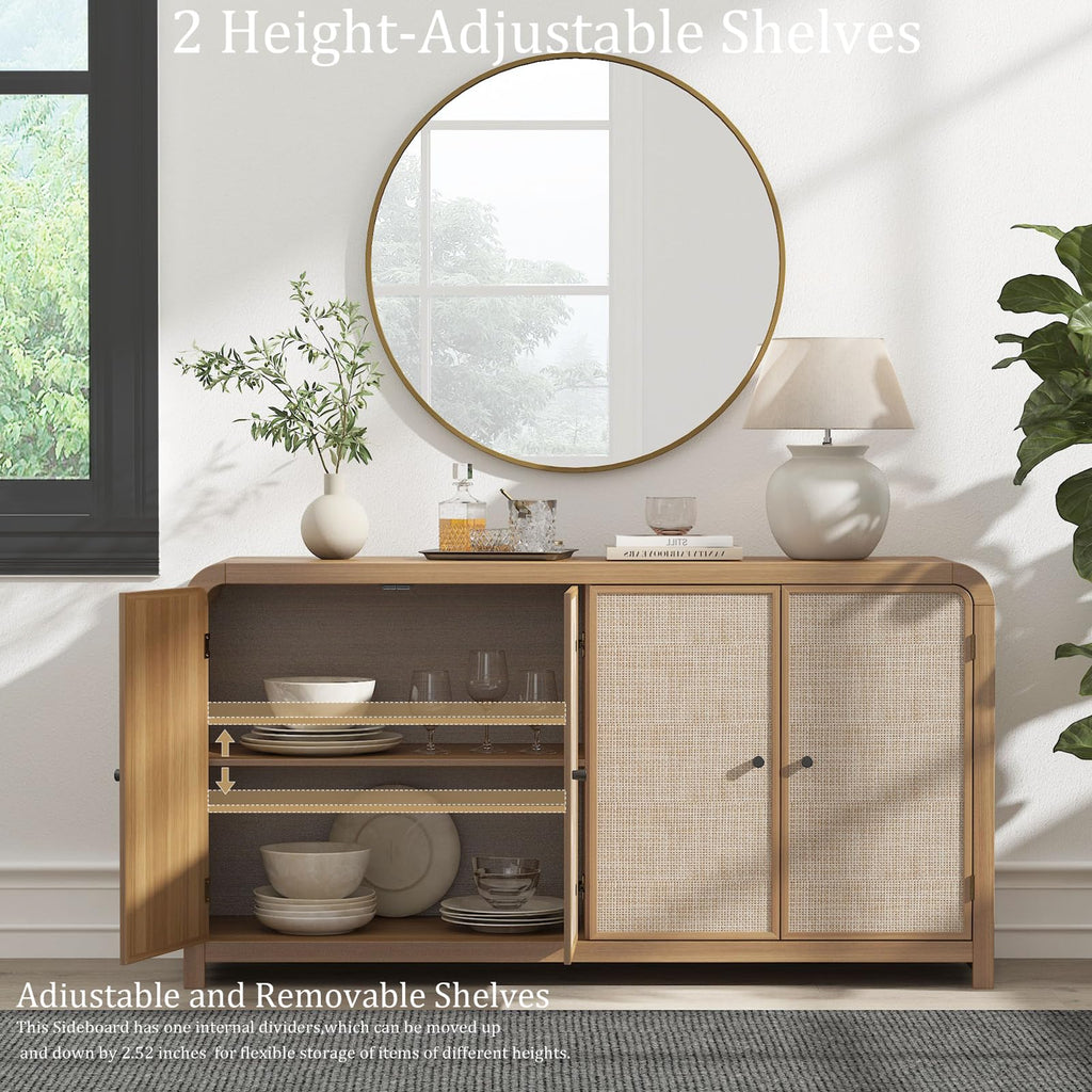 Oak Rattan Sideboard Buffet Cabinet H273
