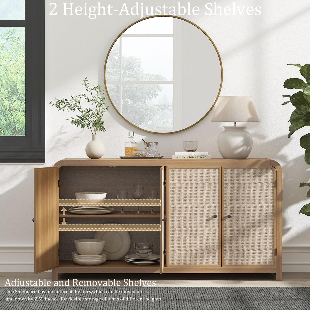 Oak Rattan Sideboard Buffet Cabinet H273