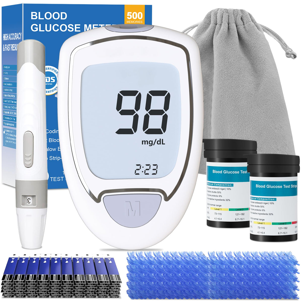 Blood Glucose Monitor Kit with 100 Strips and Lancets L842