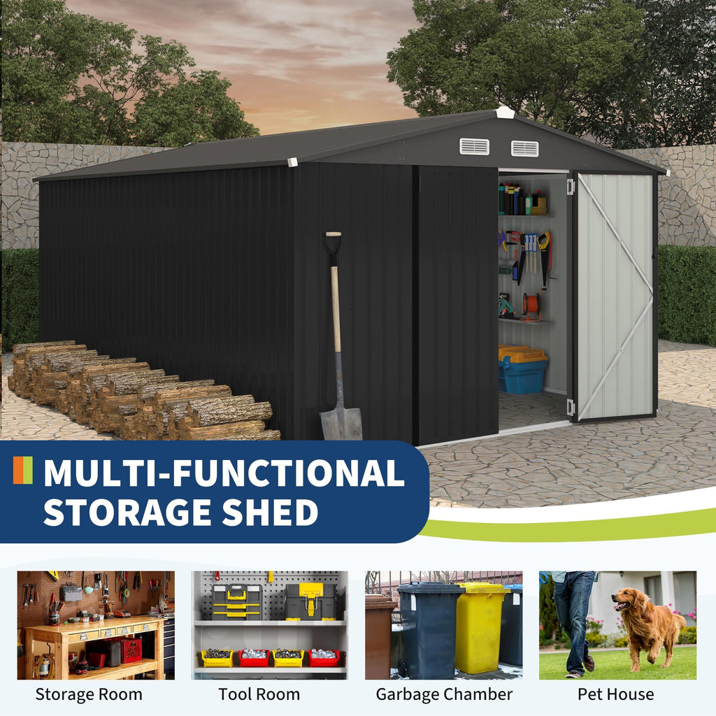 10x14 ft Metal Outdoor Storage Shed Q8074