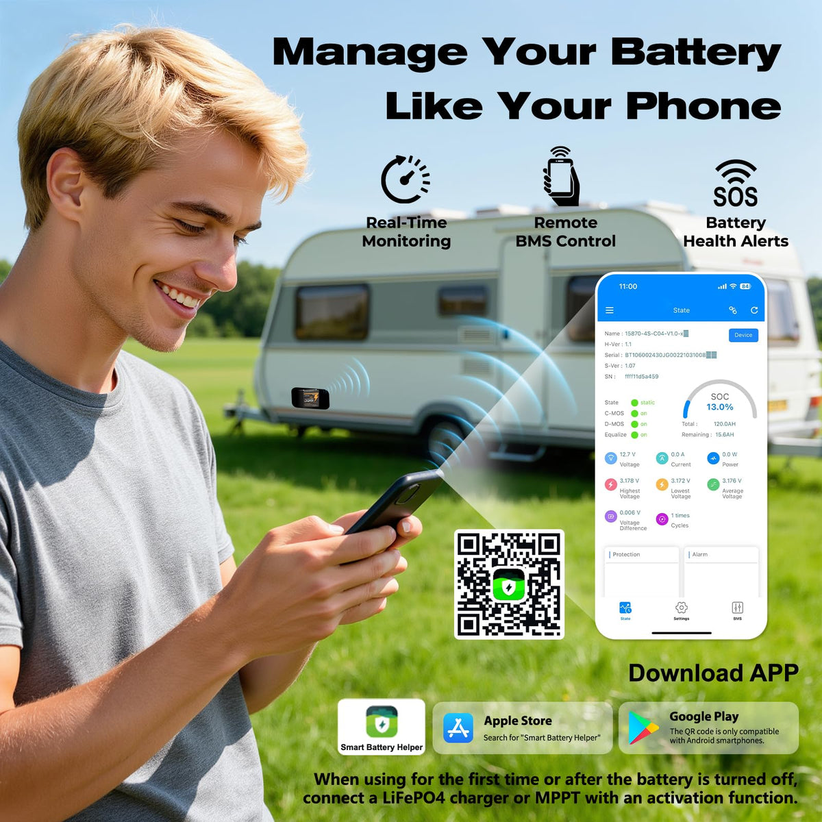12V 100Ah Mini LiFePO4 Lithium Battery with Bluetooth, Smart BMS V59846