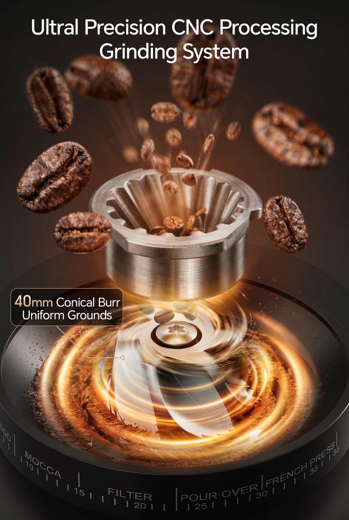 Conical Coffee Bean Grinder, 38 Precise Settings, Anti-Static A8875