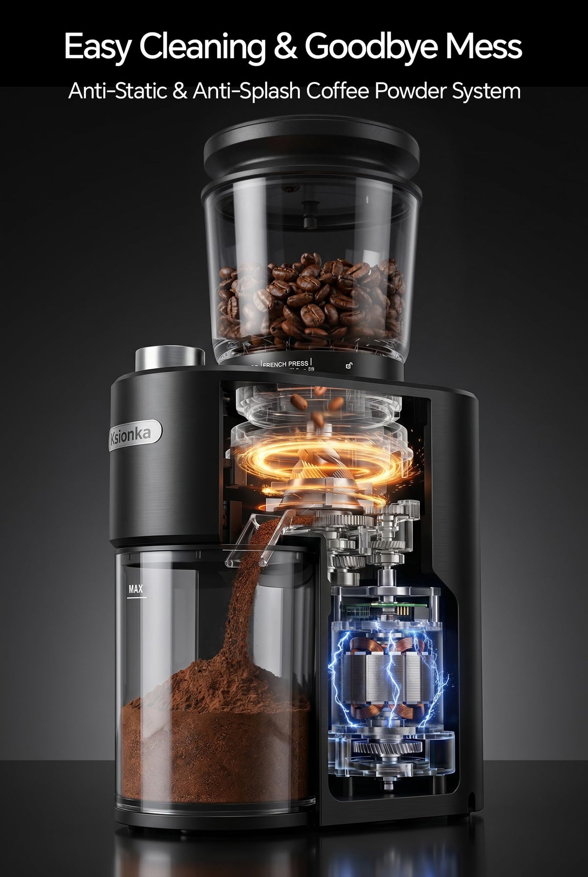 Conical Coffee Bean Grinder, 38 Precise Settings, Anti-Static A8875