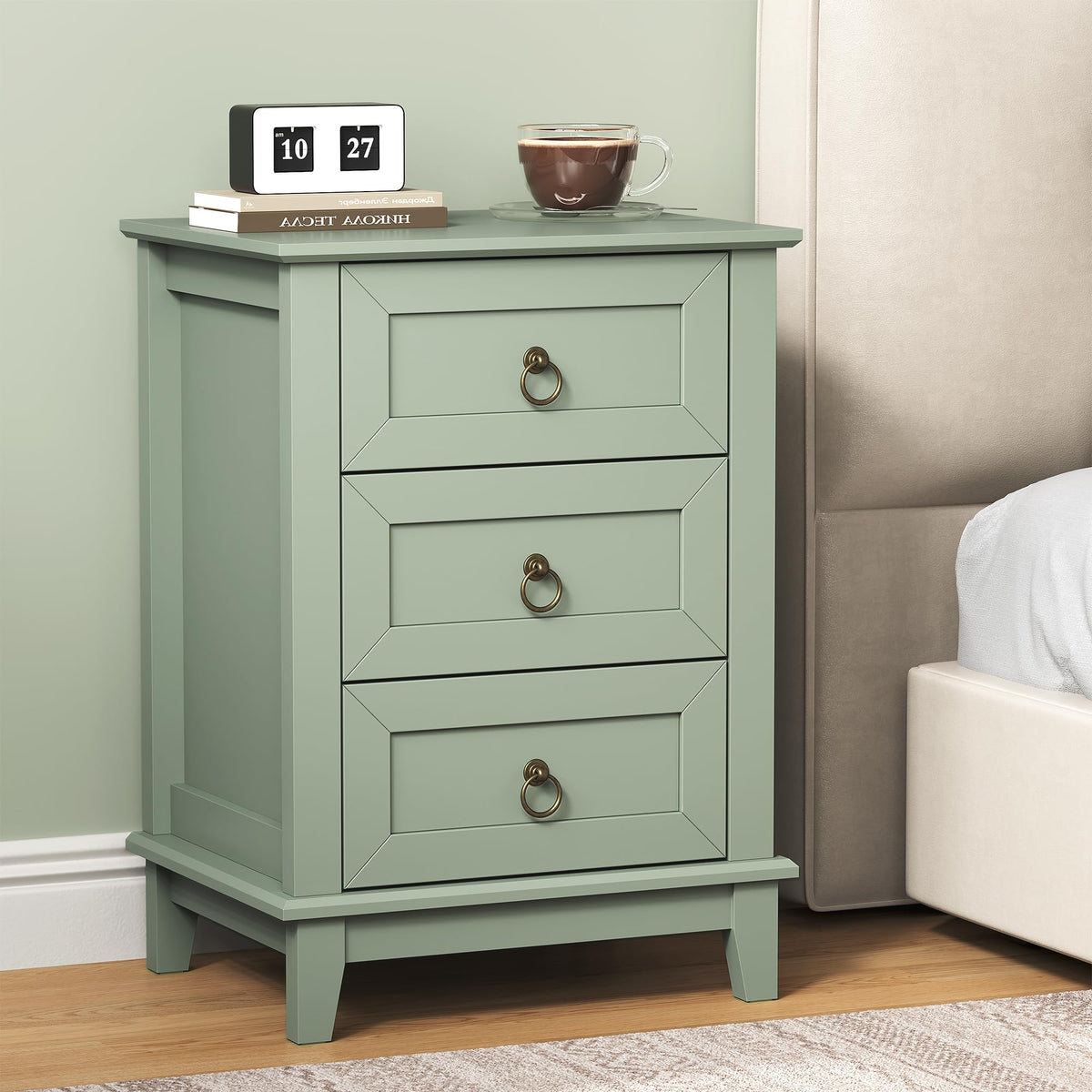 Tall Wooden Nightstand Set of 2 with 3 Drawers Y514