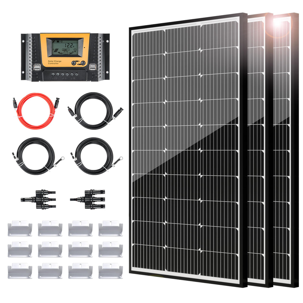 300 Watt 12 Volt Monocrystalline Solar Panel Kit with 40A PWM Charge Controller U544