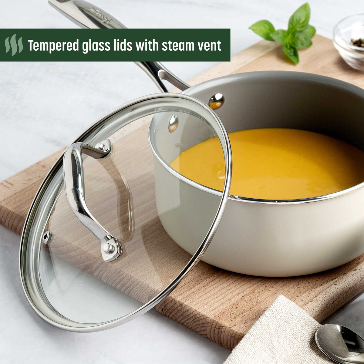 Ceramic Nonstick Pots and Pans Set 12-Piece Cream O9463