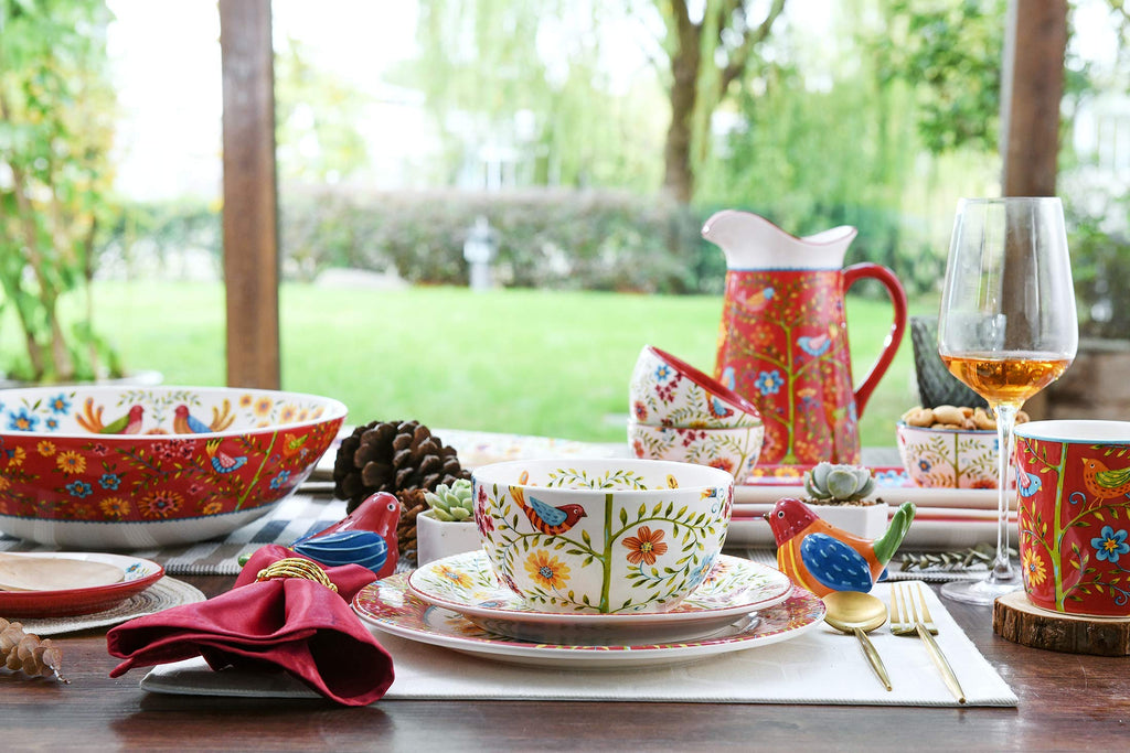 Red Ceramic 12 pcs Dinnerware Set, Service for 4 E78151