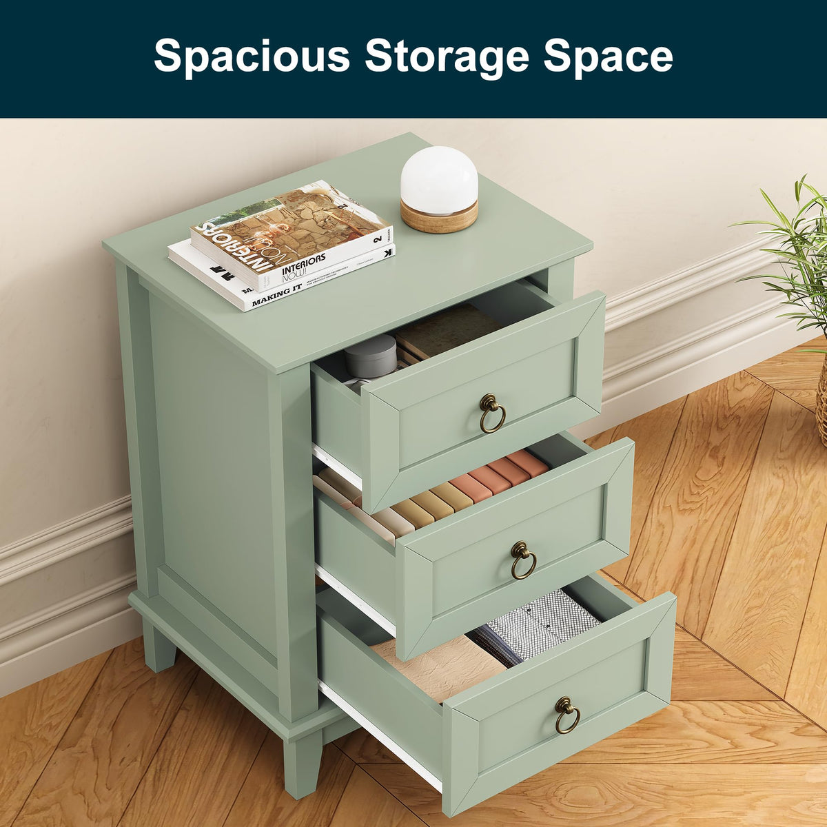 Tall Wooden Nightstand Set of 2 with 3 Drawers Y514