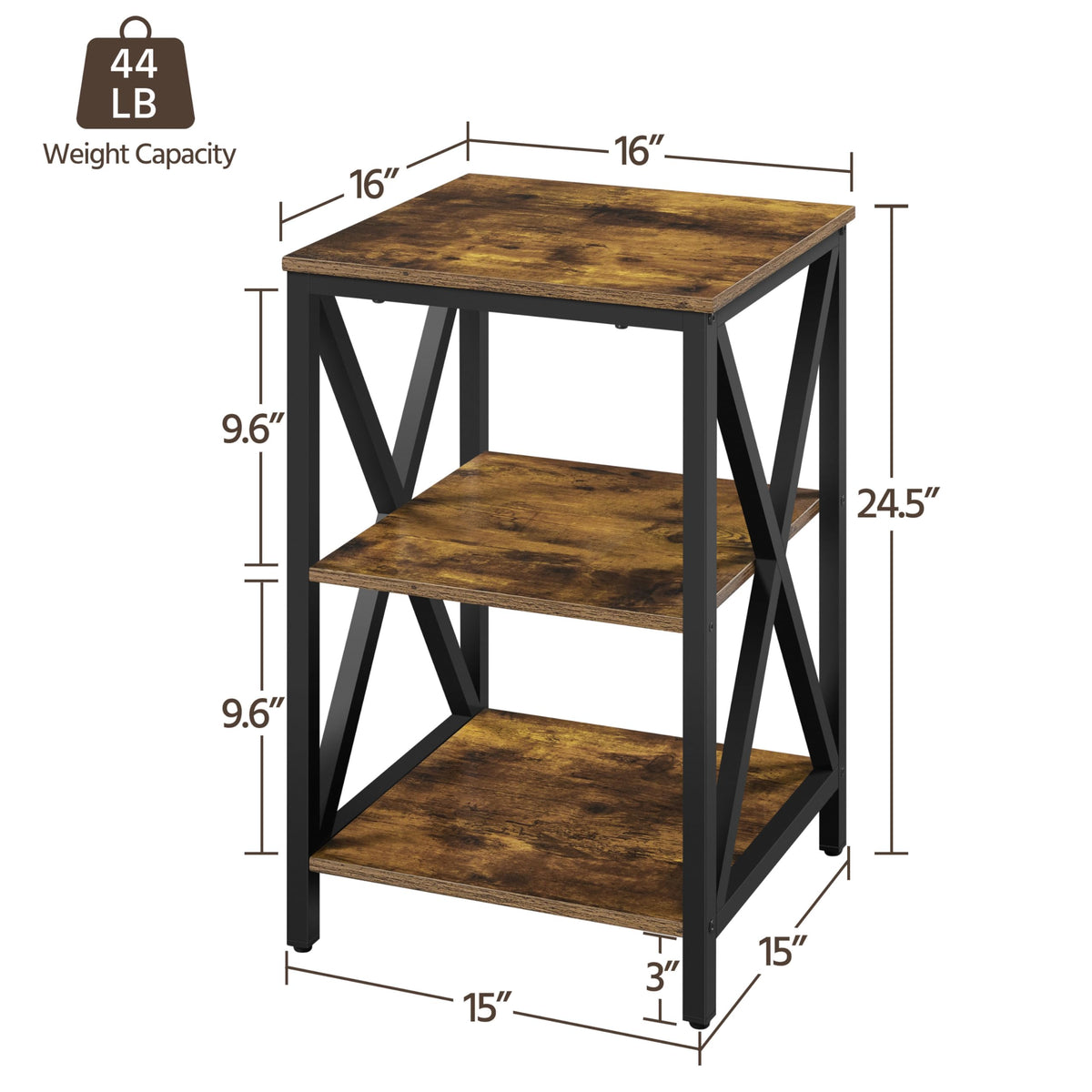 Rustic 3-Tier End Tables Set of 2 K1320