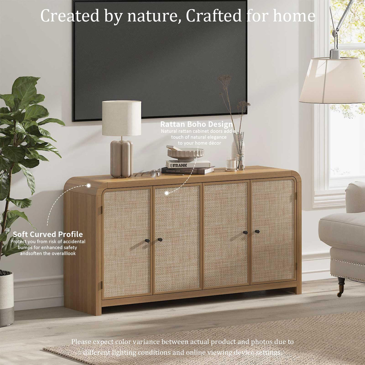 Oak Rattan Sideboard Buffet Cabinet H273