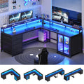 L Shaped Gaming Desk with 4 Drawers and Power Outlet, Black Y3013