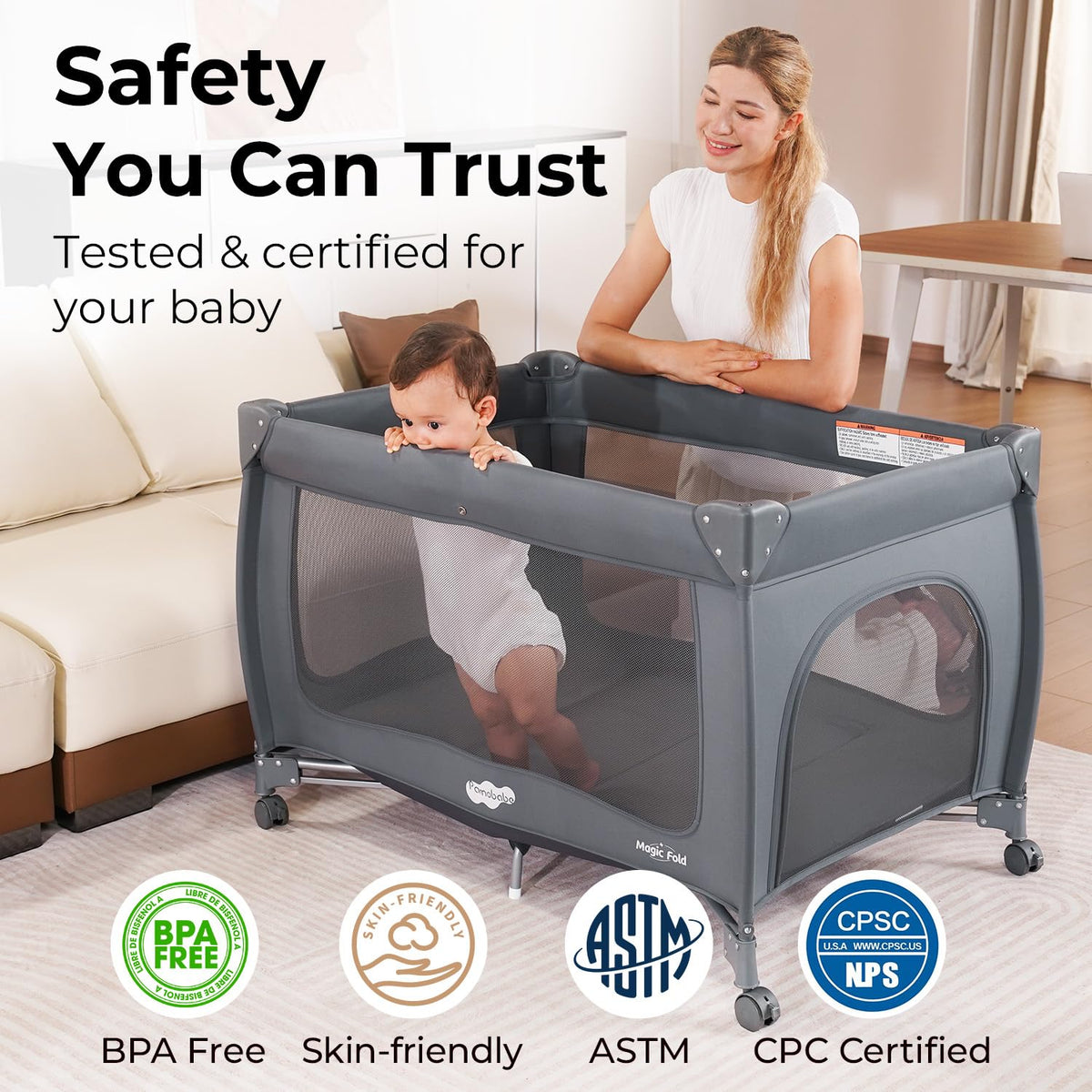 Portable Baby Playpen with Bassinet J292