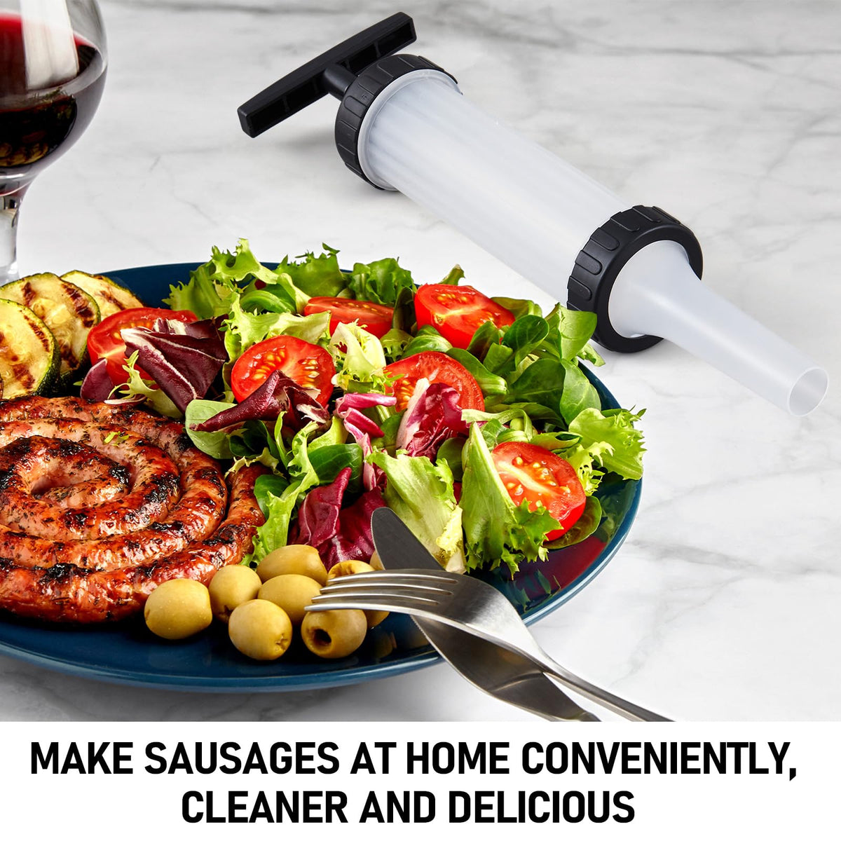 2 Pack Manual Sausage Stuffer Kit with 6 Stuffing Tubes A573378